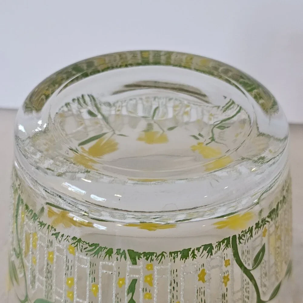 Culver Mod Yellow Flower Picket Fence Clear‎ Glass Ice Bowl Bucket MCM
